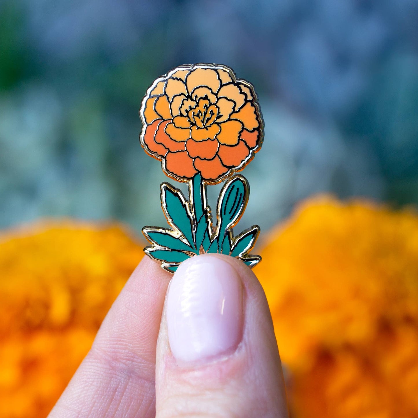 Marigold Enamel Pin - October Birth Flower - Gold Plated Nature & Floral Jewelry