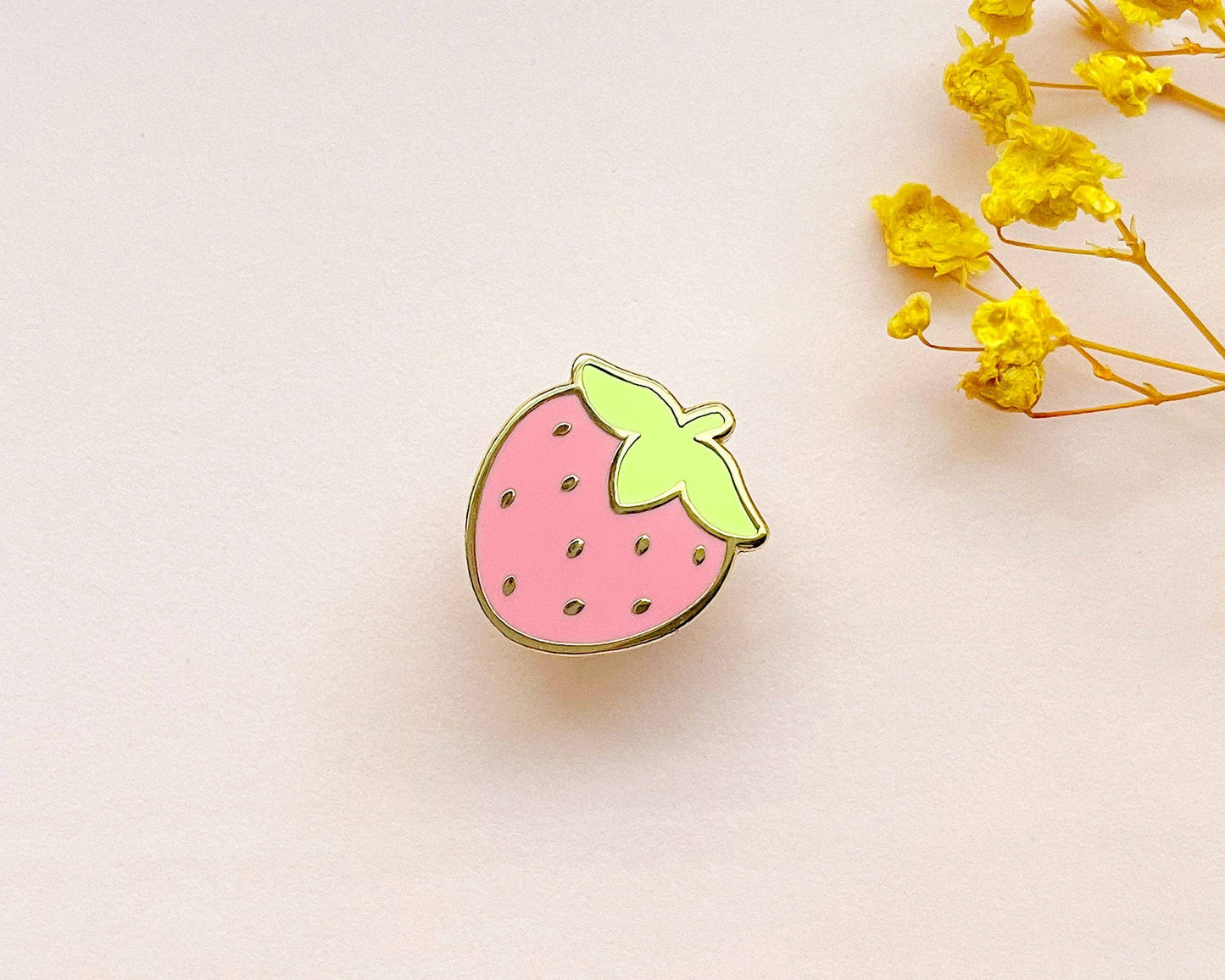 Mini Cute Strawberry Enamel Pin - Gold Plated Base