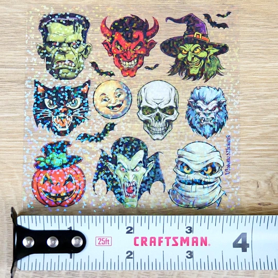 Crystal Monster Halloween Stickers - 2 Sticker Sheets for Stationary, Scrapbooking, & More
