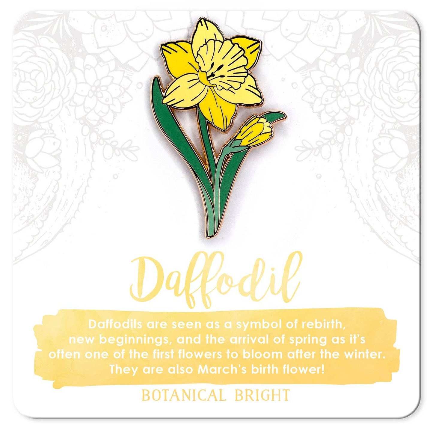 Daffodil Enamel Pin - Gold Plated Floral Nature Jewelry - Spring Flower Brooch