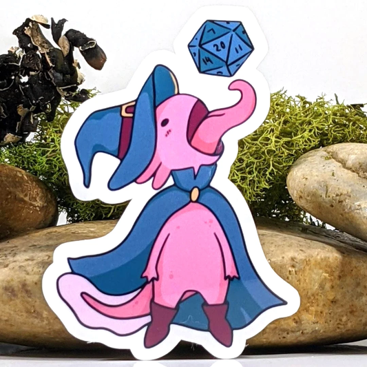 Axolotl Eating a D20 Polyhedral Dice Sticker - 3" Waterproof Vinyl Decal