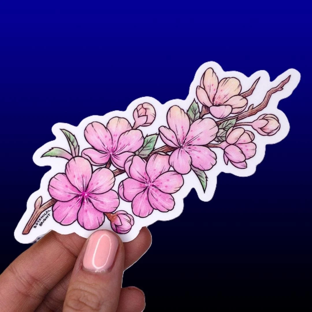 Cherry Blossom Branch Sticker - Waterproof Vinyl Flower Decal - Spring Florals