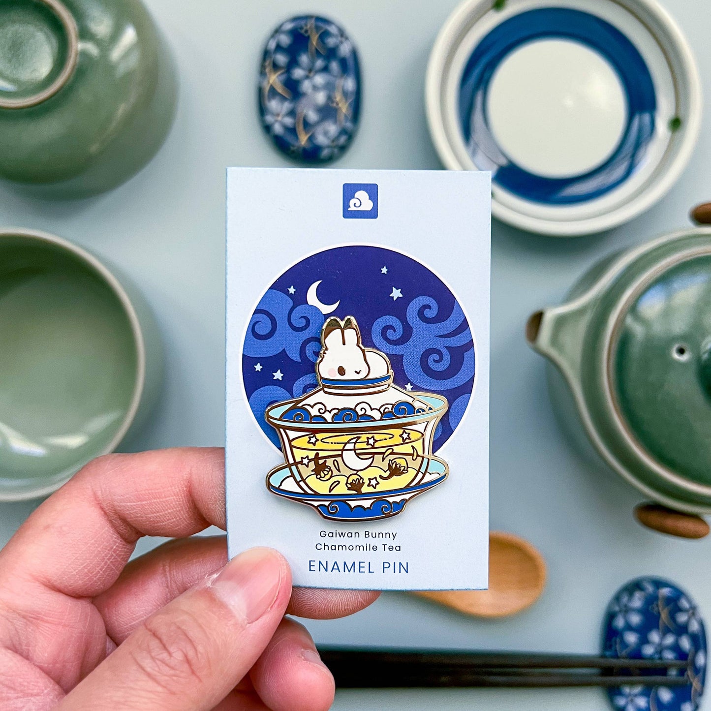 Bunny Rabbit Enamel Pin - Gaiwan - Chamomile Tea