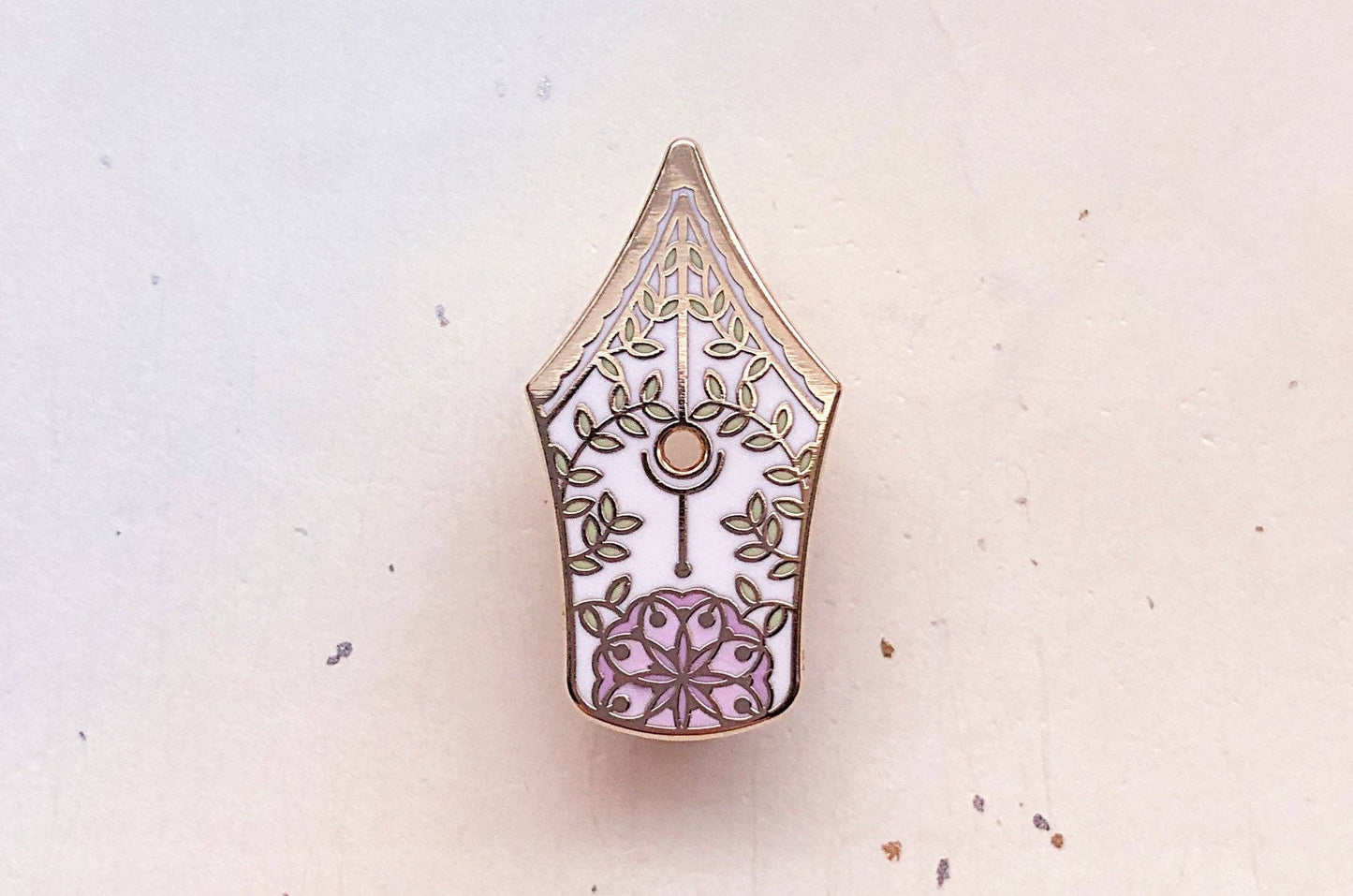 Floral Fountain Pen Enamel Pin - Gold Plated Base