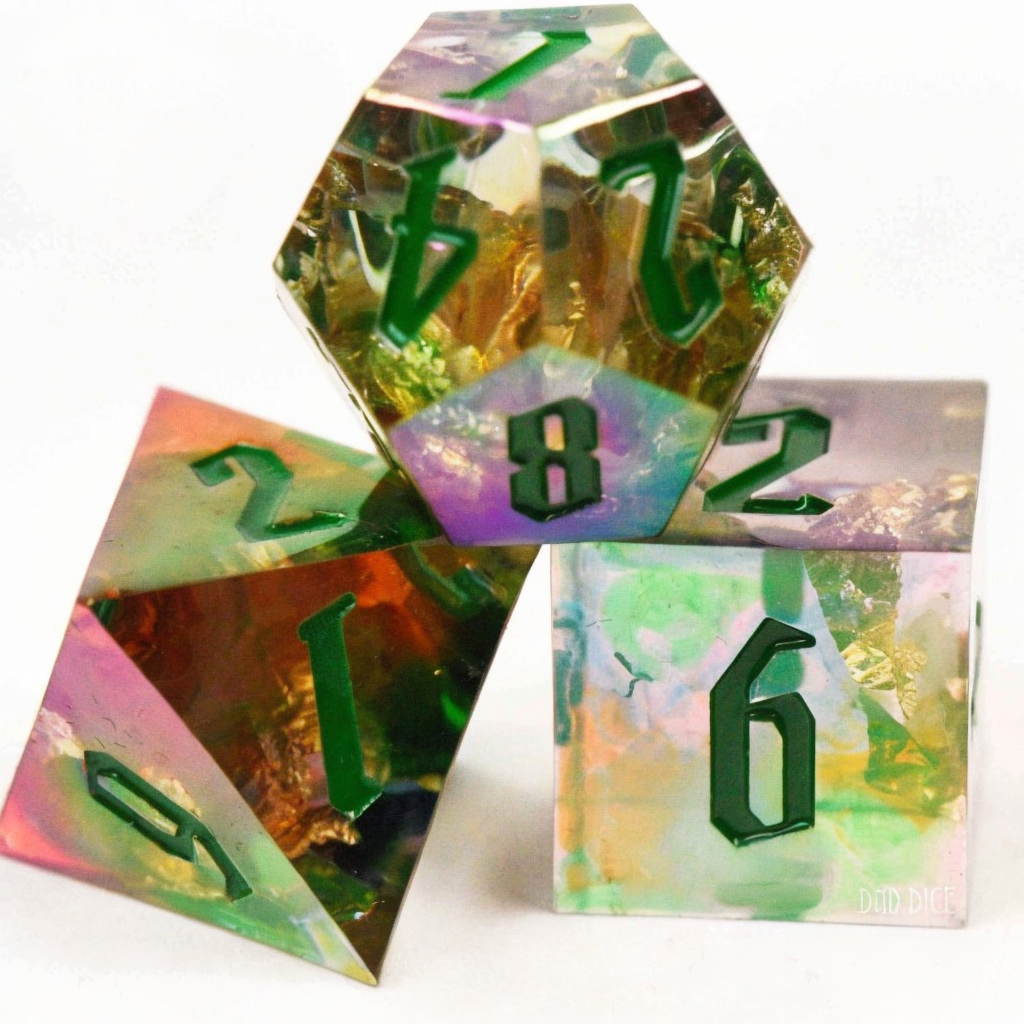 DND Dice Set - Emergence - 7 Handmade Resin Dice - RPG Tabletop Gaming