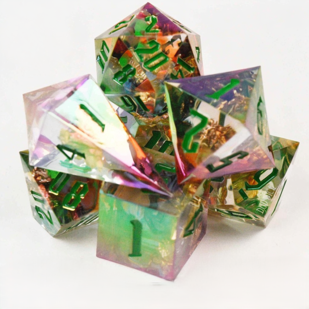 DND Dice Set - Emergence - 7 Handmade Resin Dice - RPG Tabletop Gaming