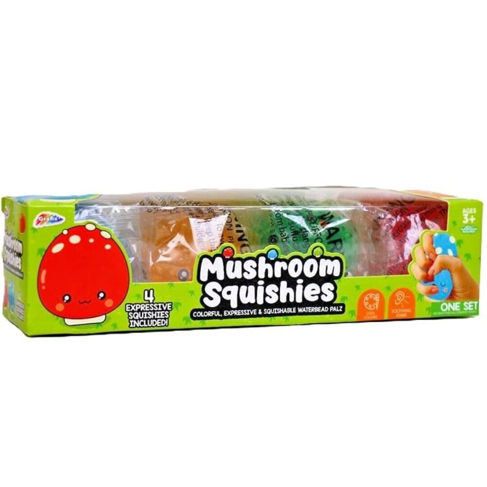 Mushroom Squishies Stress & Sensory Balls - Colorful Waterbead Palz - 4 Pack