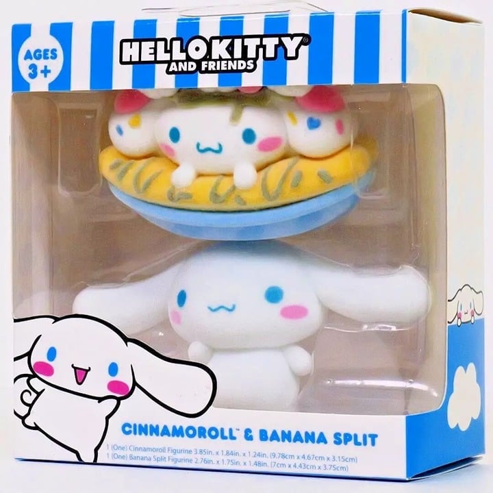 Hello Kitty & Friends - Cinnamoroll and Banana Split Set - Flocked Figurines - Slightly Damaged Box