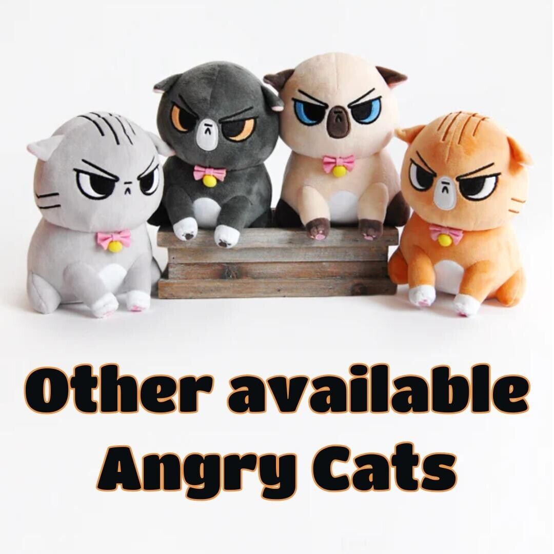 Angry Cat Plush - Grey Tabby - with Strawberry Hat that Fits Real Cats!