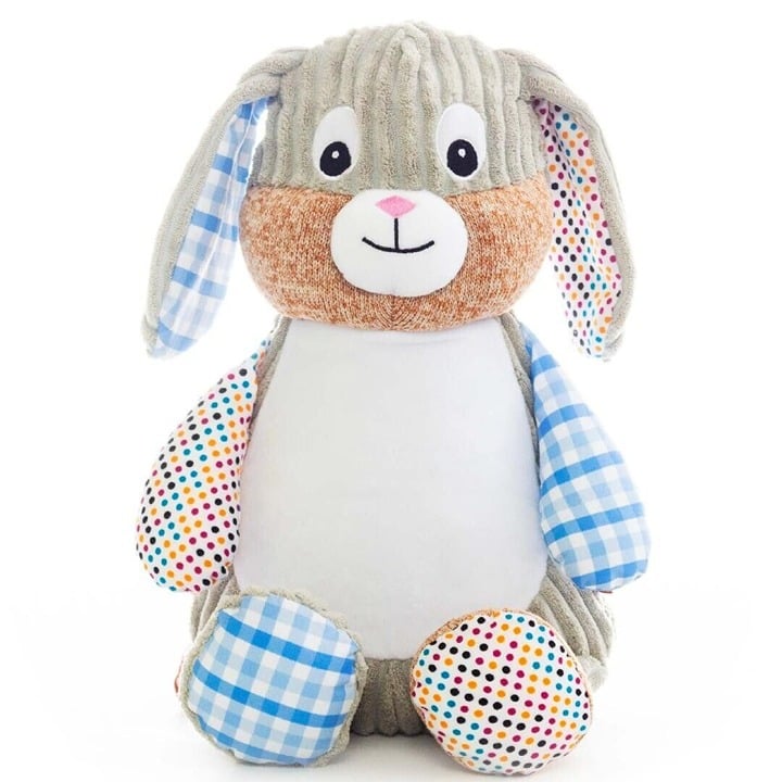 Sensory Bunny Rabbit Stuffed Animal - Blue Patterned Plush