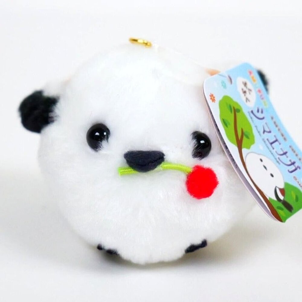 Fukufuku Shimaenaga Mascot Plush Keychain - Shima-chan with a Red Fruit