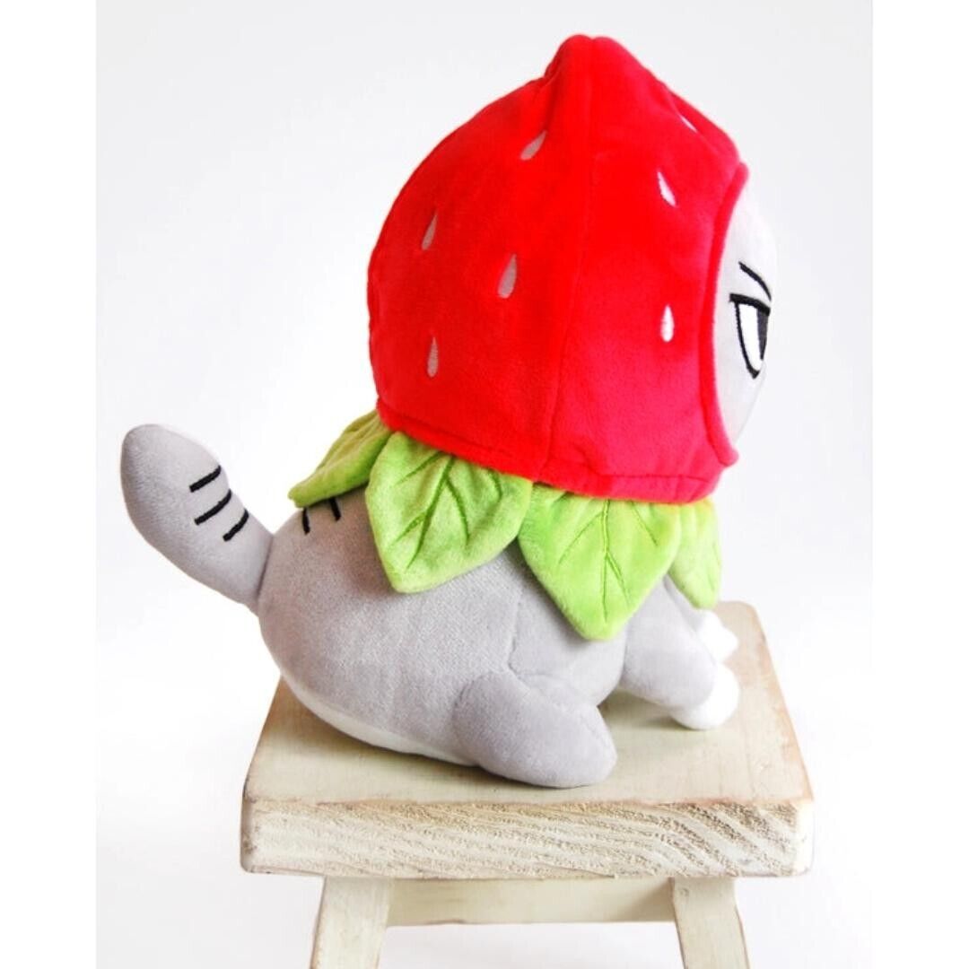 Angry Cat Plush - Grey Tabby - with Strawberry Hat that Fits Real Cats!