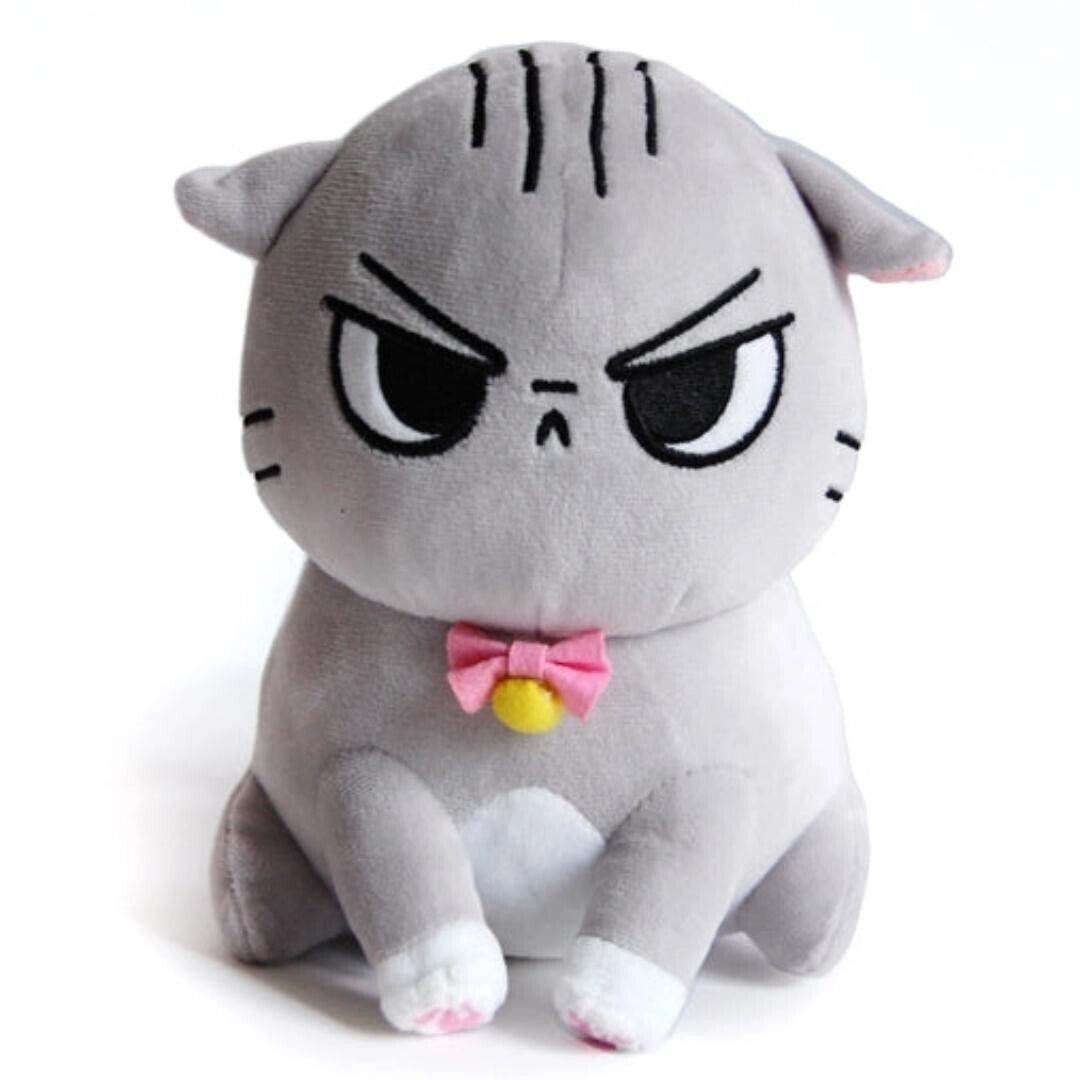 Angry Cat Plush - Grey Tabby - with Strawberry Hat that Fits Real Cats!