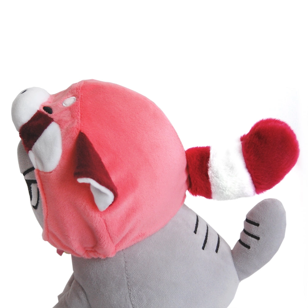 Angry Cat Plush - Fuzzy Black Void - with Red Panda Hat that Fits Real Cats!