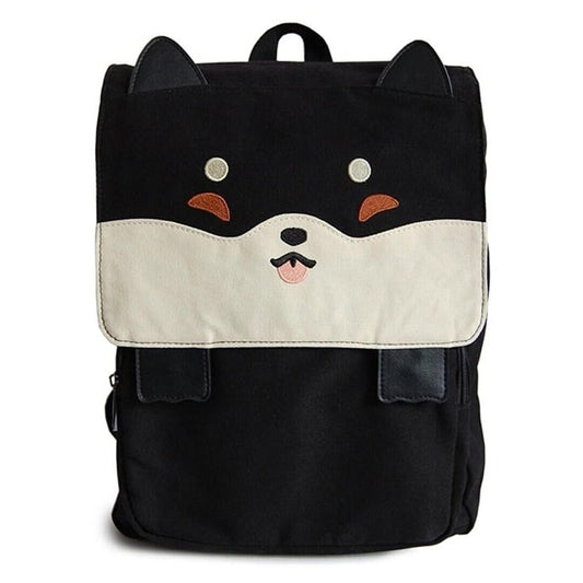 Black Shiba Inu Backpack - Canvas with Magnetic Closure & Multiple Pockets