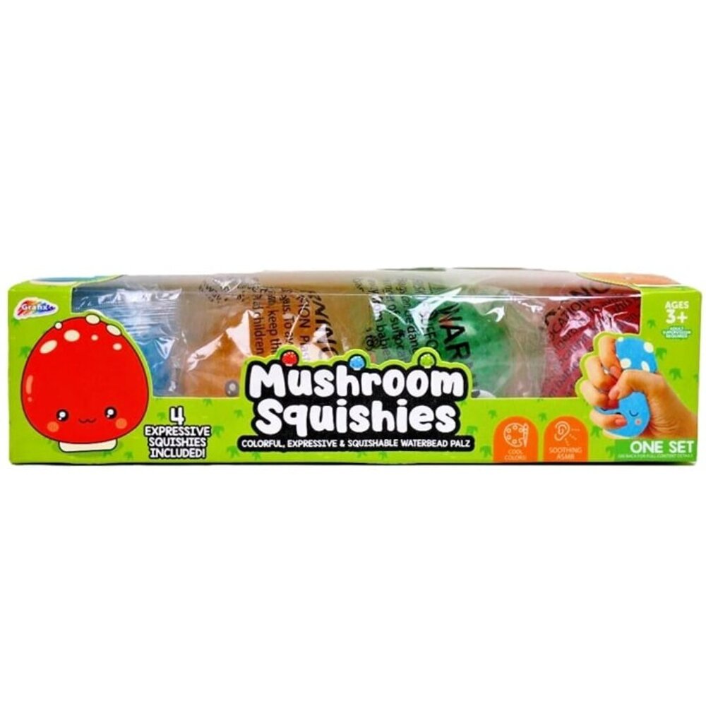 Mushroom Squishies Stress & Sensory Balls - Colorful Waterbead Palz - 4 Pack