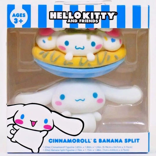 Hello Kitty & Friends - Cinnamoroll and Banana Split Set - Flocked Figurines - Slightly Damaged Box