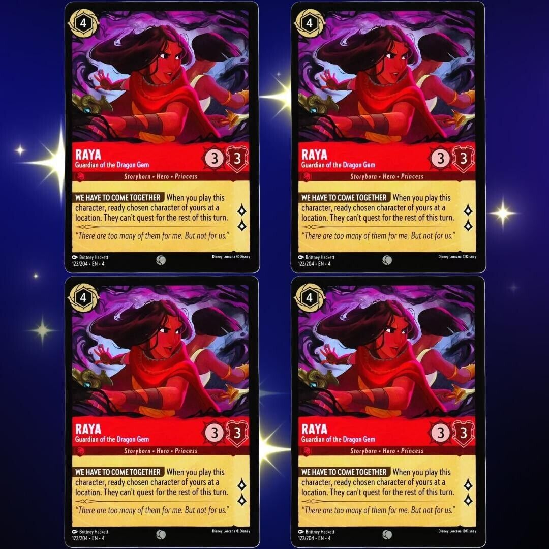 4x Raya Guardian of the Dragon Gem - Disney Lorcana TCG Ursula's Return #122/204