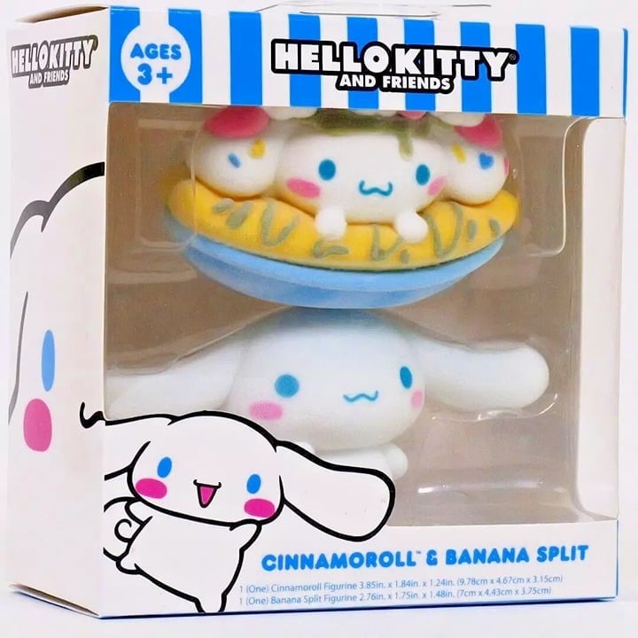 Hello Kitty & Friends - Cinnamoroll and Banana Split Set - Flocked Figurines - Slightly Damaged Box