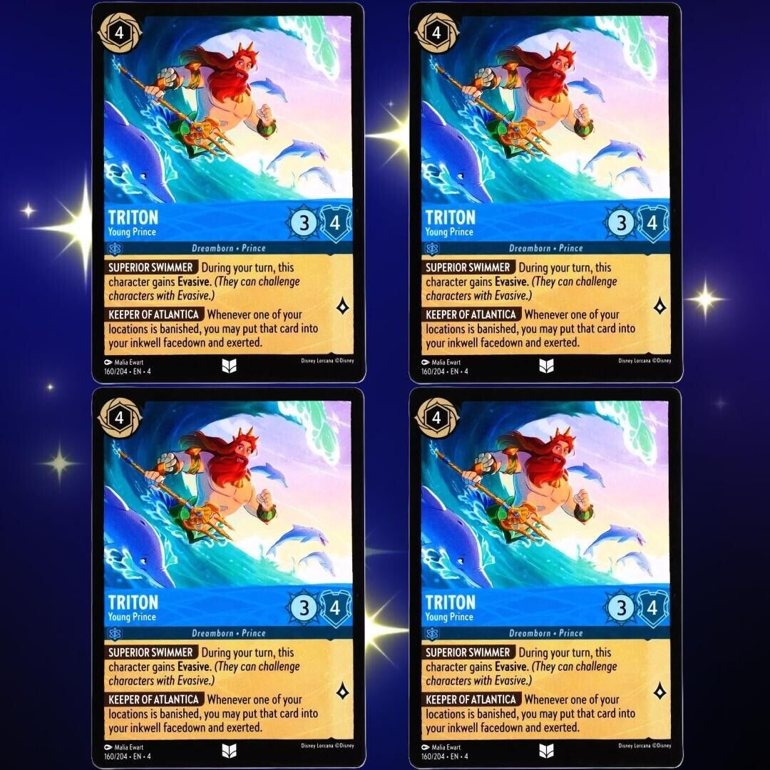 4x Triton Young Prince - Uncommon - Disney Lorcana TCG Ursula's Return #160/204